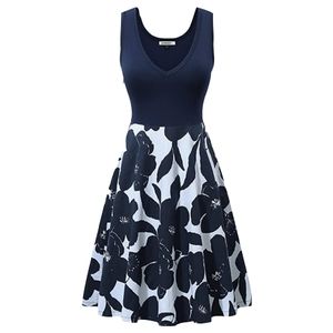 Guberry Sleeveless V Neck Floral Midi Dress